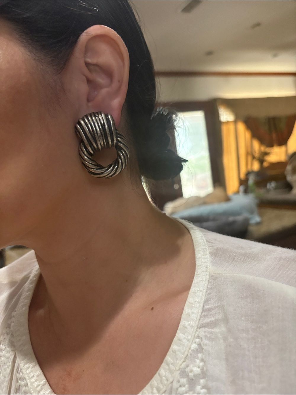 Vintage-Inspired Twisted Hoop Clip Earrings - Antiqued Silver Tone
